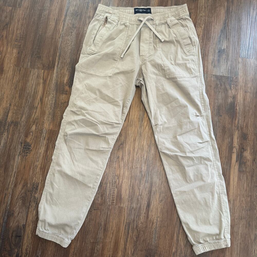 Abercrombie & Fitch Loose size SMALL khaki drawstring pants jogger pockets - Picture 1 of 12